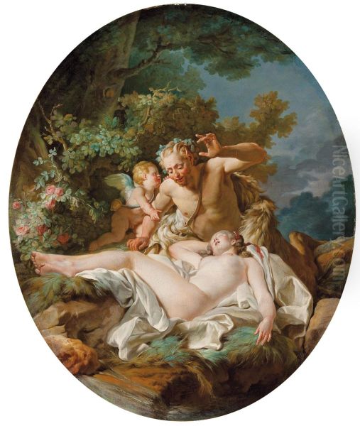 Satyre surprenant une nymphe Oil Painting by Jean-Bernard Restout