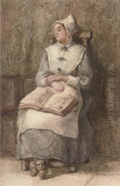 A Breton Girl Sleeping Oil Painting by Edward Calvert