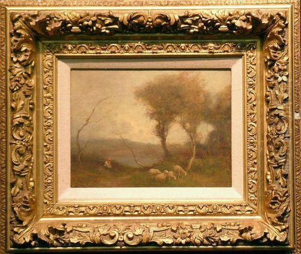 Shepherdess At Rest Beside A Lake Oil Painting by Edwin Sherwood Calvert