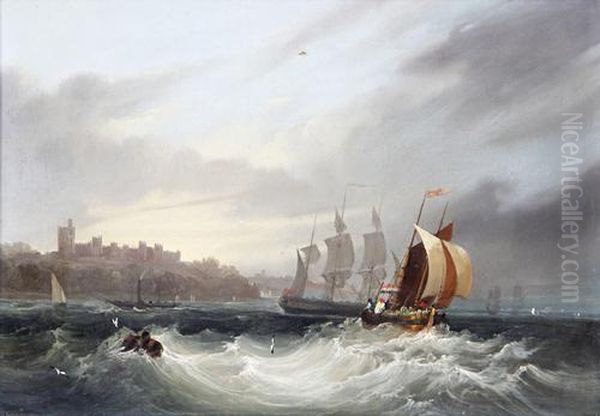 Shipping Off The Coast Oil Painting by Frederick Calvert