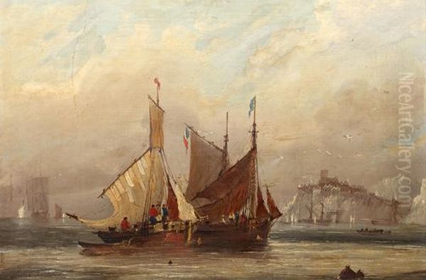 Fishing Vessels On A Calm Sea Oil Painting by Frederick Calvert