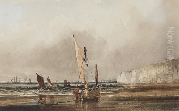 Beached Fishing Boat Oil Painting by Frederick Calvert