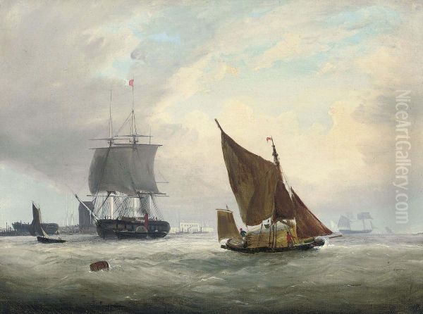 A Hay Barge And Other Shipping On The Medway Oil Painting by Frederick Calvert