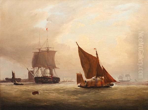 Fishing Boats In Harbour Oil Painting by Frederick Calvert