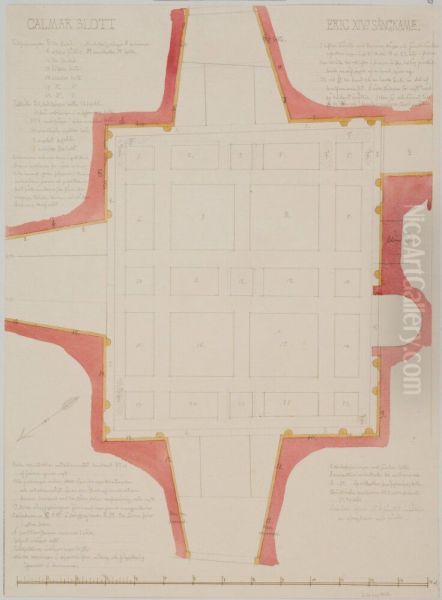 s sangkammare, Kalmar slott. Planritning Oil Painting by Fredrik Wilhelm Scholander