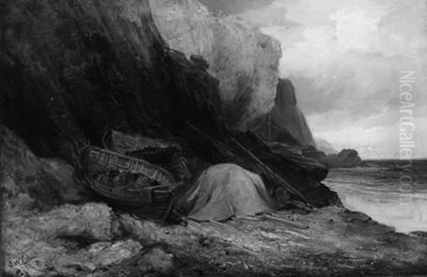 The Fisherman's Gear Below The Cliffs Oil Painting by Samuel W. Calvert