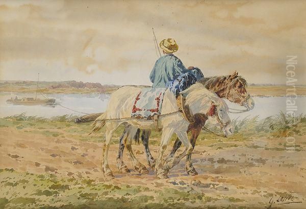 Les Chevaux De Hallage Oil Painting by Leon Georges Calves