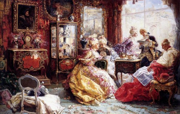 An Afternoon in the Salon. Oil Painting by Salvador Sanchez Barbudo