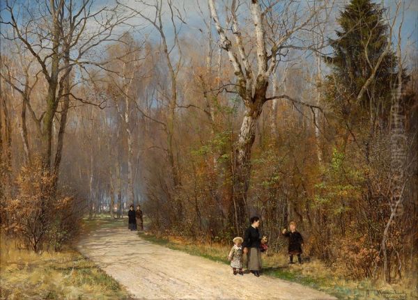 Herbstspaziergang im englischen Garten in Munchen. Oil Painting by Anders Andersen-Lundby