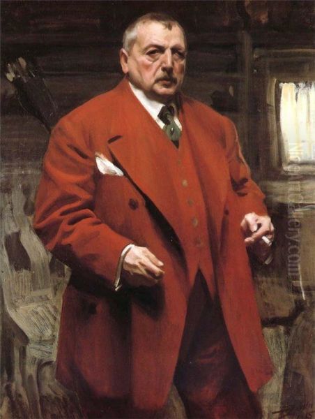 Sjalvportratt i rott Oil Painting by Anders Zorn