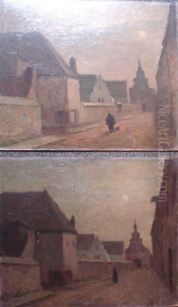 Louvain, Rue Animee Oil Painting by Henri-Bernard Calvet