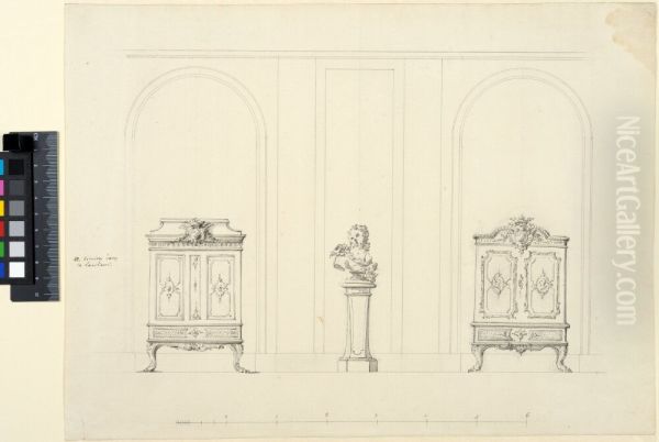 Two Designs for Medal Cabinets at Drottningholm, with the Bust of Louisa Ulrika in the centre Oil Painting by Carl Harleman