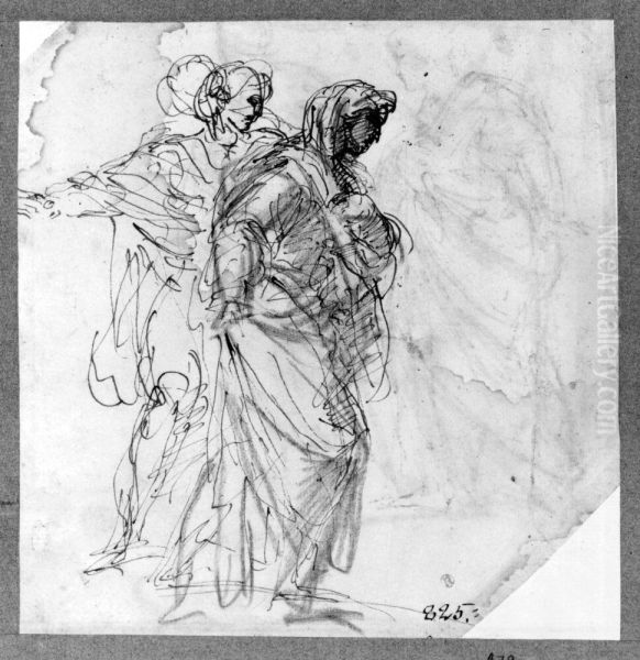 Study of Two Female Figures Oil Painting by Annibale Carracci