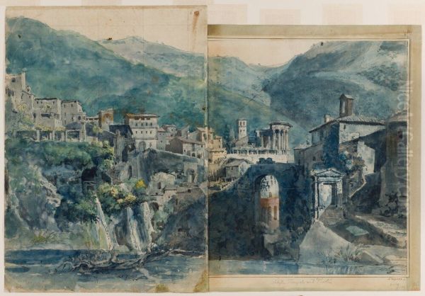 View of Tivoli with the Cascade and the Temple of the Sibyl Oil Painting by Louis Jean Desprez