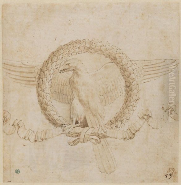 Eagle in a wreathe of oak leaves Oil Painting by Benozzo Gozzoli