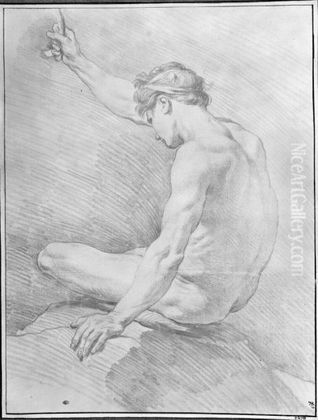 Studie av naken man, hoger arm lyftad Oil Painting by Edme Bouchardon