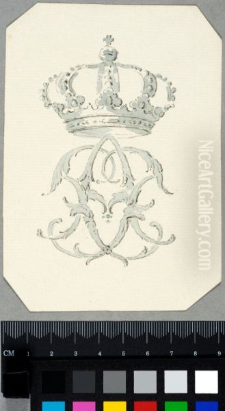 Ex-libris for Adolph Frederick, Mirror Monogram beneath a Crown Oil Painting by Carl Harleman