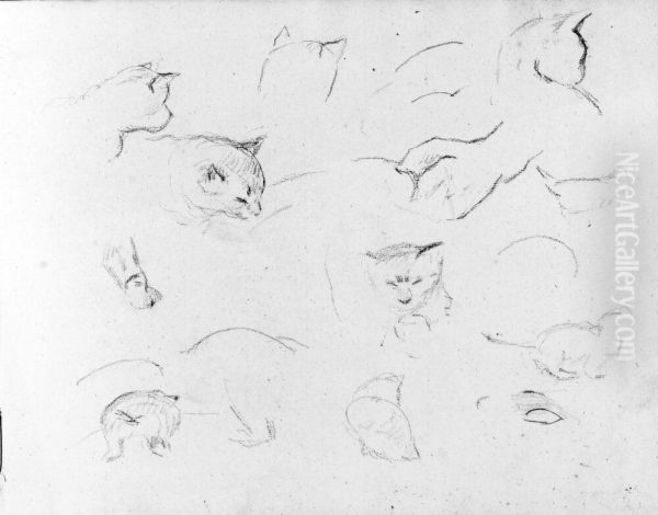 Kattskisser. Blad 33 verso i skissbok om 36 blad Oil Painting by Paul Gauguin