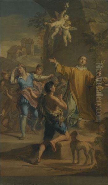 An Outdoor Scene With A Saint In Ecstatic Rapture, Surrounded Bydevotees Oil Painting by Jacopo Alessandro Calvi Il Sordino