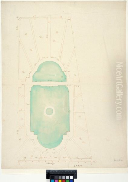 The Bosquet of the Ile Royale (Ile de l'Amour) and the Miroir d'Eau in the Gardens of Versailles. Plan Oil Painting by Nicodemus Tessin the Younger