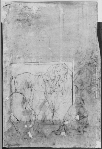 Sketch of a Horse Oil Painting by Giulio Romano