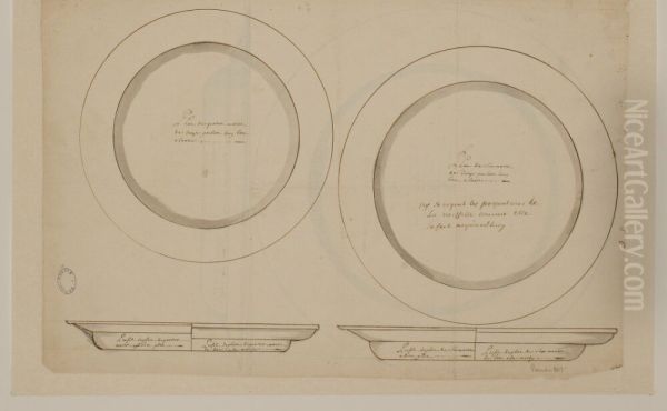 Plan och profil av tva tallrikar med slata kanter Oil Painting by Nicolas De Launay