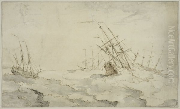 Krigsskepp i storm Oil Painting by Willem van de Velde the Younger