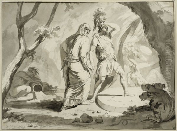 Aeneas nedstiger i underjorden Oil Painting by Philip Tideman