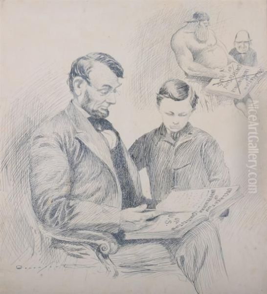 Political Cartoon Of Abraham Lincoln With Son Oil Painting by Homer Calvin Davenport