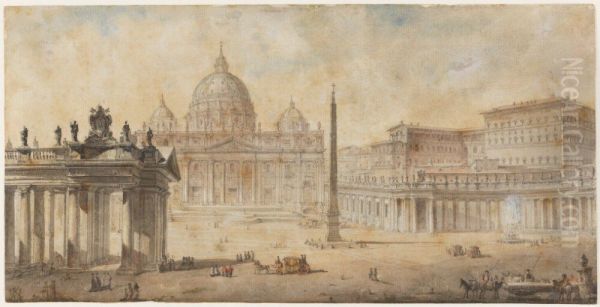 St. Peter's Square in Rome Oil Painting by Louis Jean Desprez