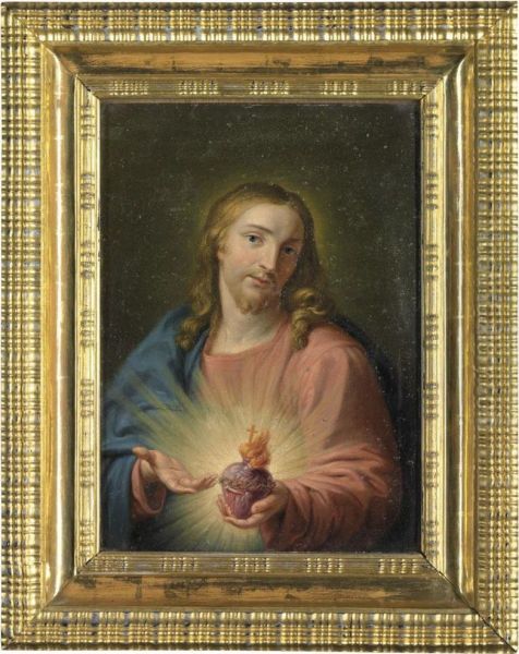 Christ Holding The Sacred Heart Oil Painting by Pascual Calvo