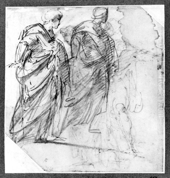 Studies of two female figures Oil Painting by Annibale Carracci