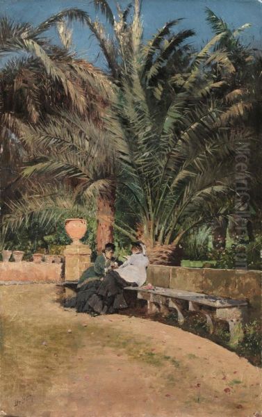 Conversazione in giardino Oil Painting by Giuseppe de Nittis