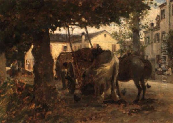 Horses resting Oil Painting by Luigi Nono