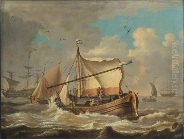 Dutch Ships in Rough Sea Oil Painting by Ludolf Bakhuizen