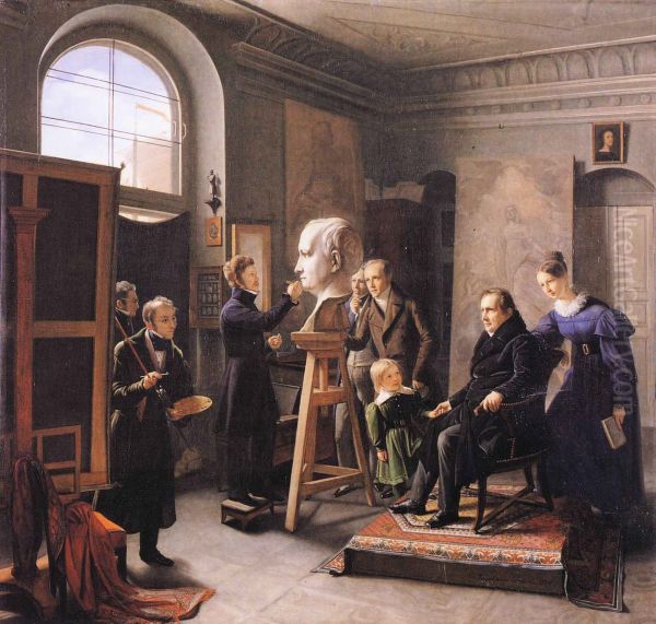 Ludwig Tieck sitting to the Portrait Sculptor David d'Angers Oil Painting by Carl Christian Vogel von Vogelstein