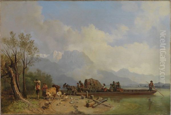 Arrival of the ferry Oil Painting by Heinrich Burkel