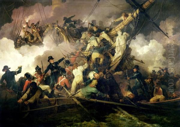 L'abordage de la Chevrette a Brest par des marins anglais (21 juillet 1801) Oil Painting by Philip James de Loutherbourg