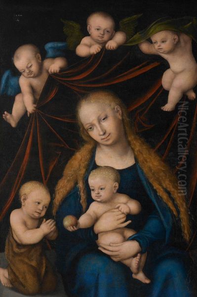 Virgin, Child, St. John the Baptist and Angels Oil Painting by Lucas Cranach the Elder