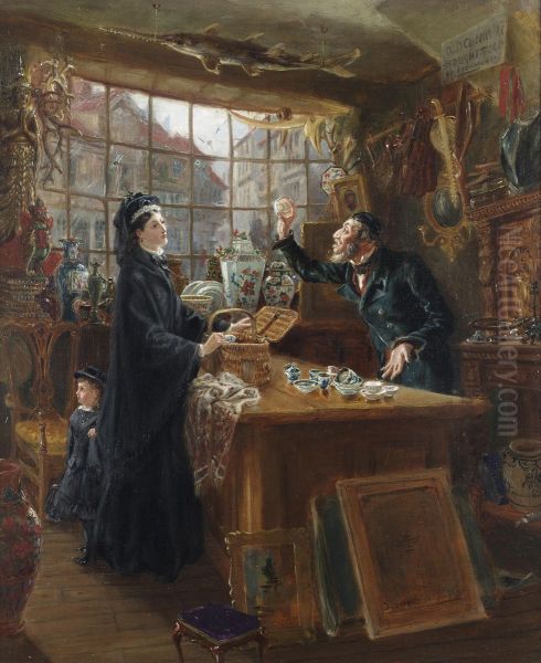 The old china shop. Oil Painting by Ralph Hedley