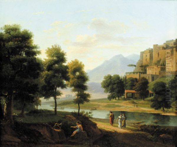 Arcadian landscape Oil Painting by Jean-Victor Bertin