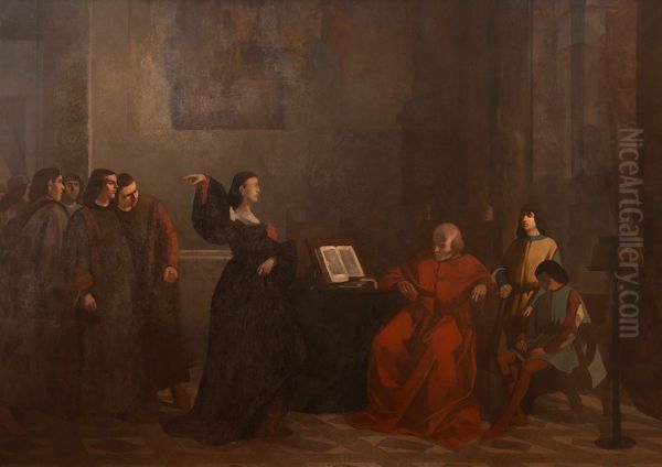 Medici scene (Clarice Strozzi tells Ippolito and Alessandro de 'Medici to leave Florence) Oil Painting by Giovanni Fattori