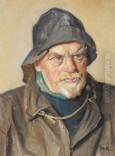 Portrait of fisherman with a sou'wester. Oil Painting by Michael Peter Ancher