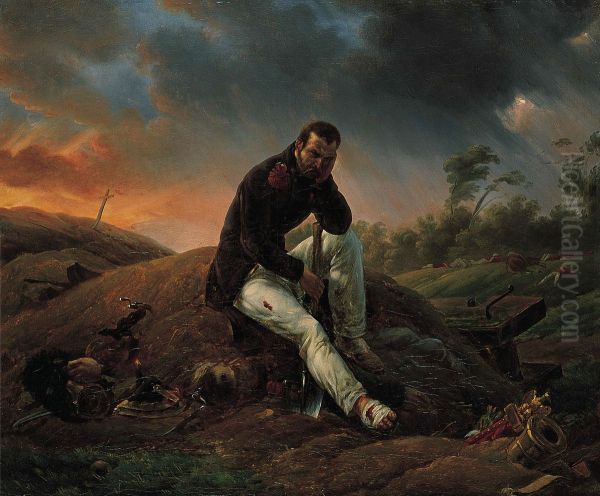 Soldat sur le champ de bataille Oil Painting by Horace Vernet