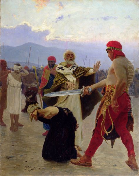 Saint Nicholas of Myra saves three innocents from death Oil Painting by Ilya Repin