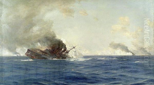 Sinking of the 'Scharnhorst' at the Battle of the Falkland Islands, 8 December 1914 Oil Painting by Thomas Somerscales