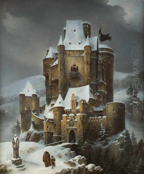 Knight castle in the snow Oil Painting by Caspar Scheuren