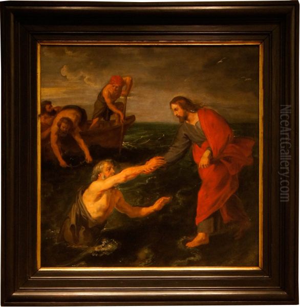 Christus wandelt over het meer en steekt Petrus de hand toe (Matt. 14:31) Oil Painting by Peter Paul Rubens