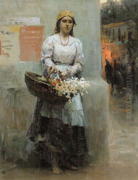 Flower girl Oil Painting by Mykola Pymonenko