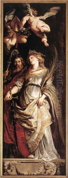 Raising of the Cross: Sts Eligius and Catherine Oil Painting by Peter Paul Rubens